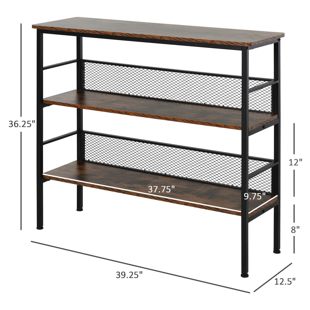 3-Tier Console Table Industrial Style Storage Shelf