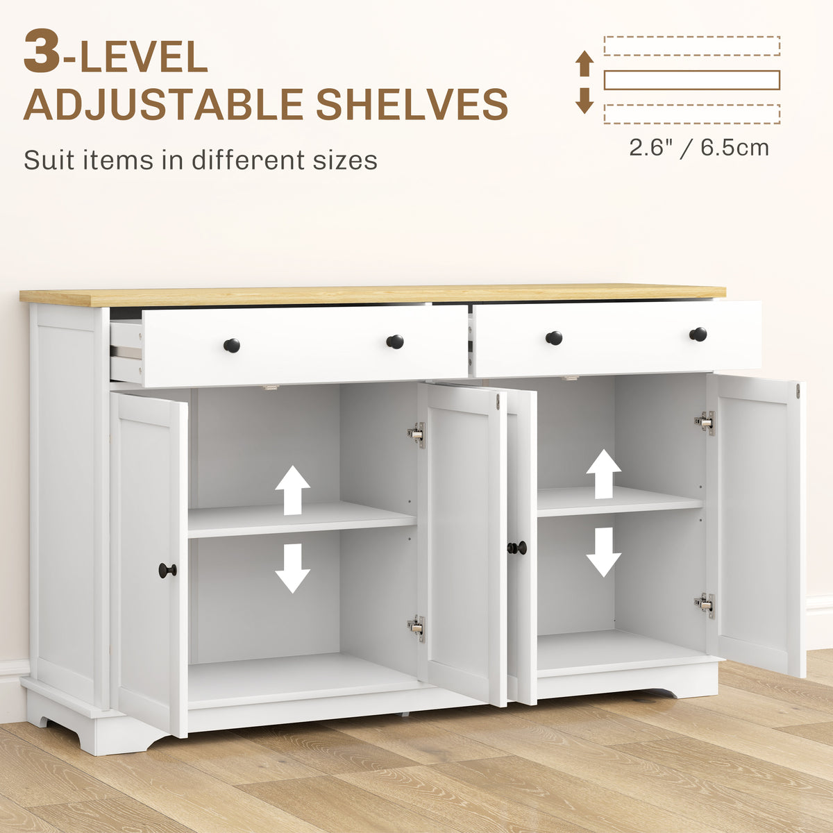 Modern Sideboard, Buffet Cabinet with Storage Drawers, White