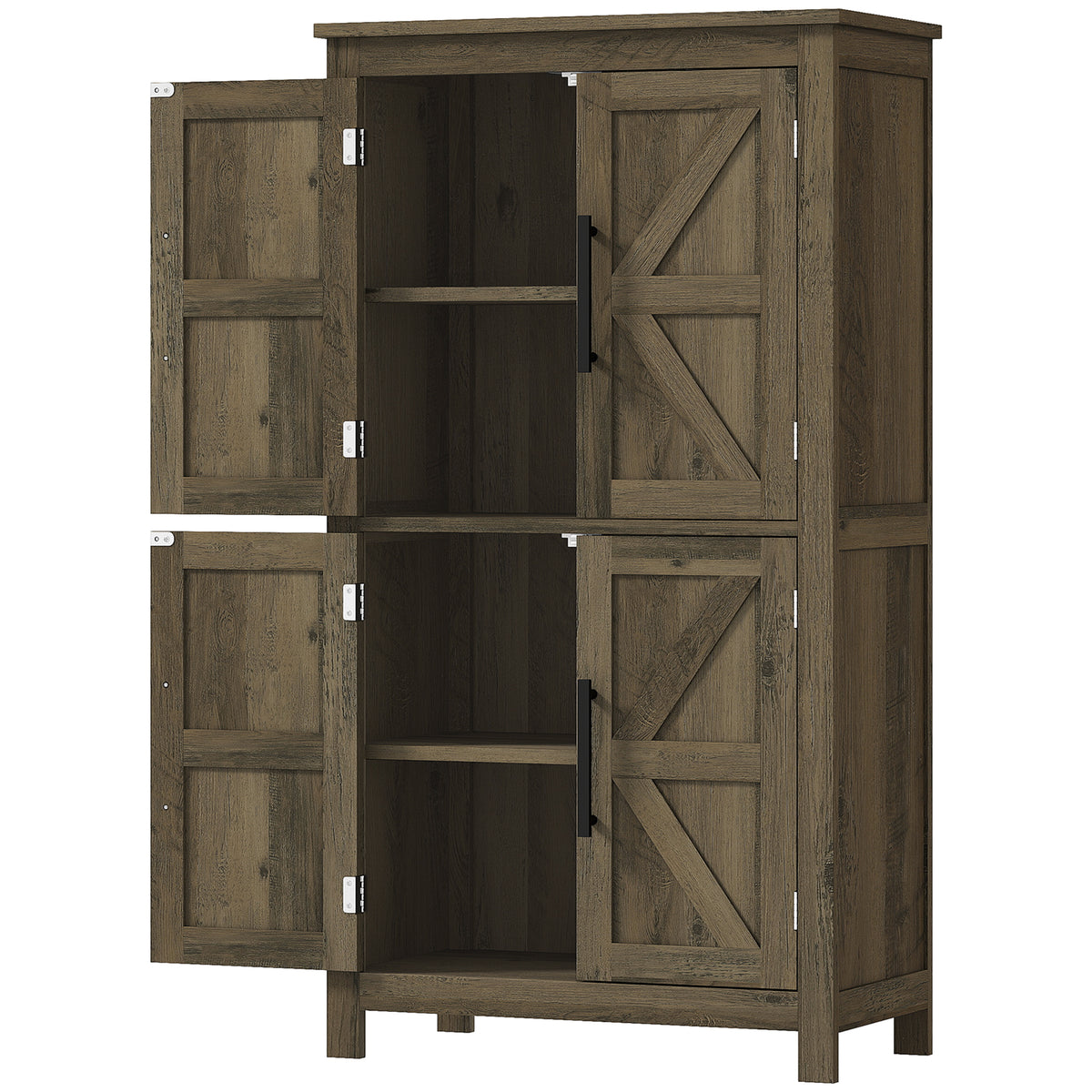 Brown Farmhouse Bathroom Cabinet with 4 Doors and Adjustable Shelf