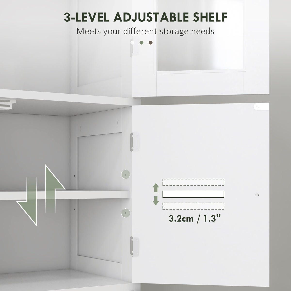 Freestanding White Bathroom Cabinet with Glass/Louvred Doors