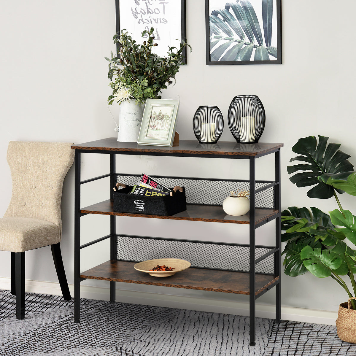 3-Tier Console Table Industrial Style Storage Shelf
