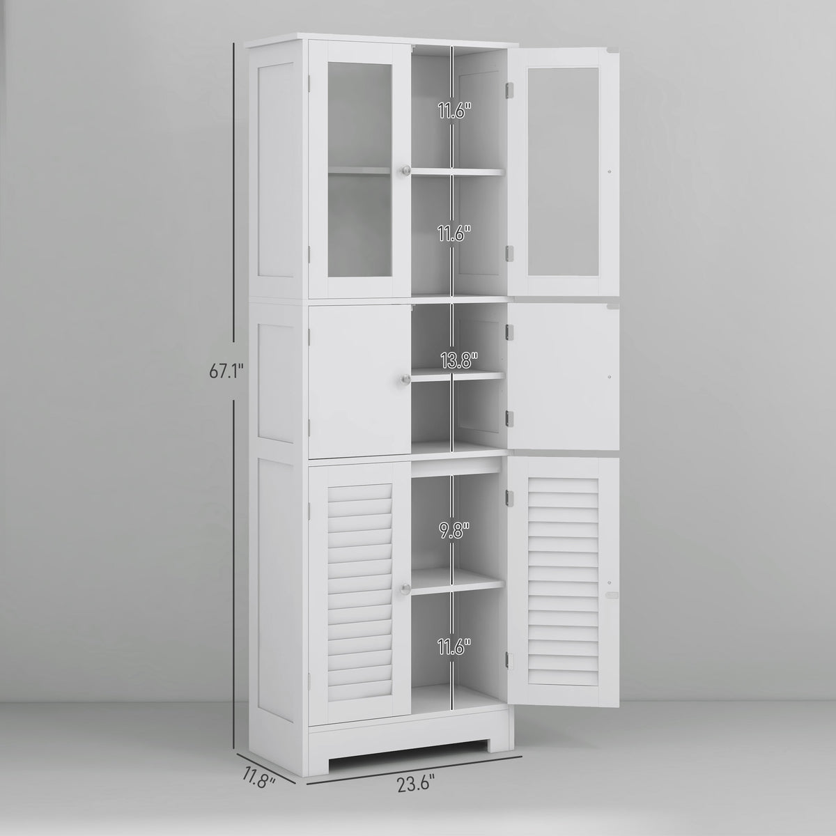 Freestanding White Bathroom Cabinet with Glass/Louvred Doors