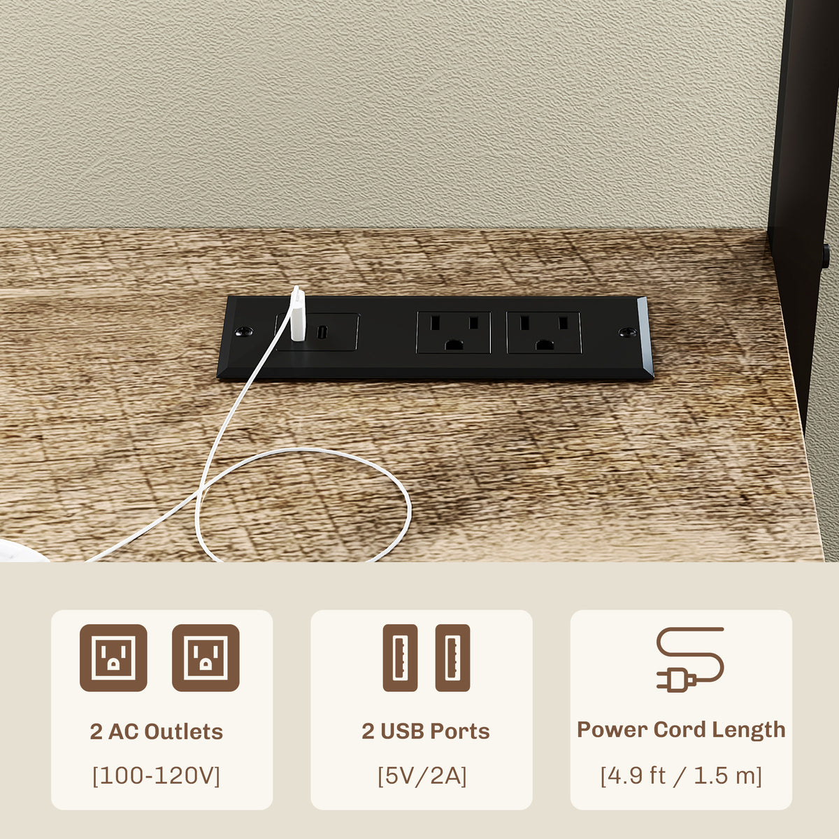 Baker's Rack with Power Outlet and Storage Shelves, Gray Wood Grain