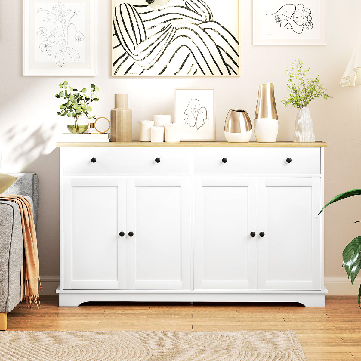 Modern Sideboard, Buffet Cabinet with Storage Drawers, White